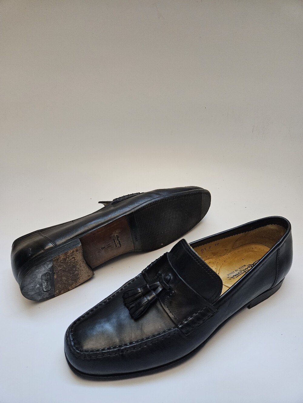 SANTONI Men’s Black Leather Tassle Loafers Shoes Size 10D
